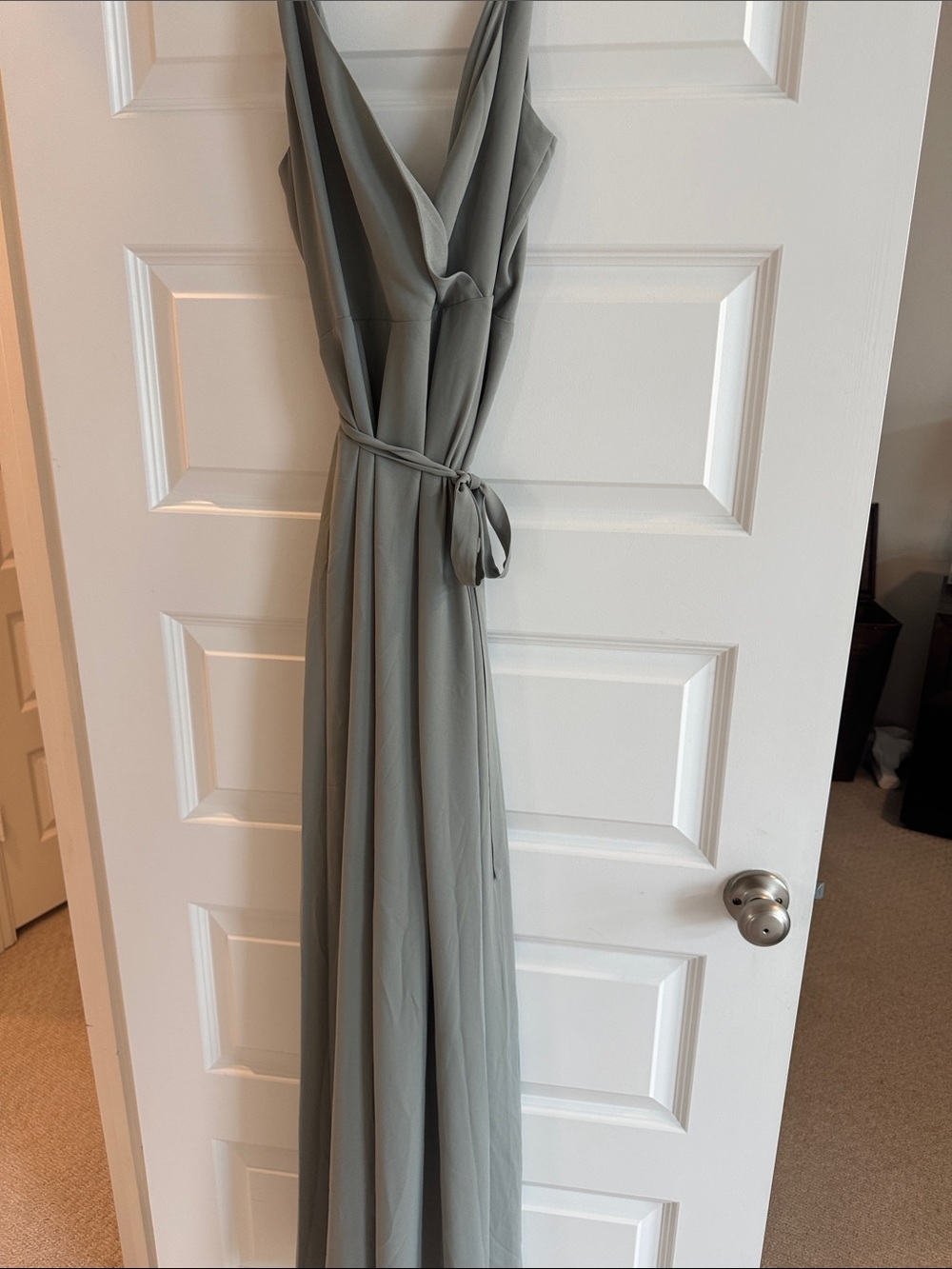 Wayf Sage Green Sleeveless V-Neck Maxi Dress with Waist Tie